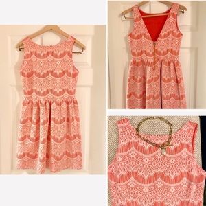fit & flare dress- coral with white lace